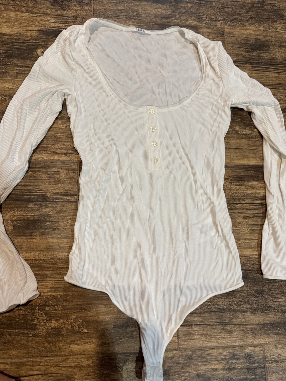 Wolford Women Long Sleeve White Ribbed Henley thong Bodysuit